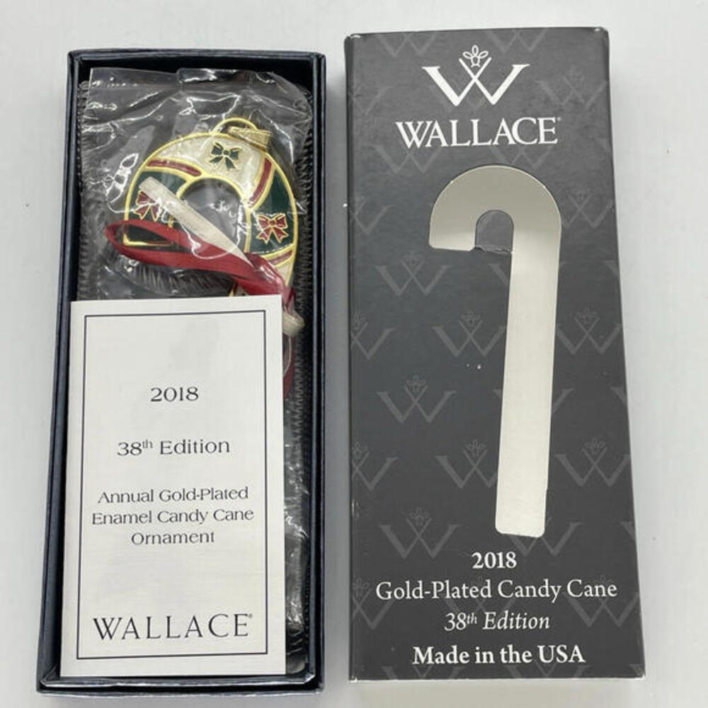 2018 Wallace Annual Gold Plated Candy Cane‎ Christmas Ornament 38th Edition NEW